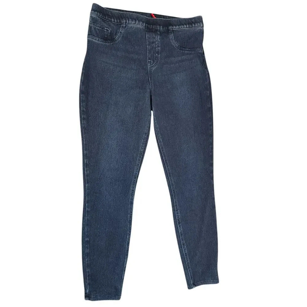 Spanx Slate Blue Pull Up Faux 2 Front Pocket 2 Back Pocket Skinny Jeans Sz LG